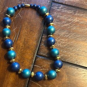 Elegant Blue and Gold Beaded Necklace